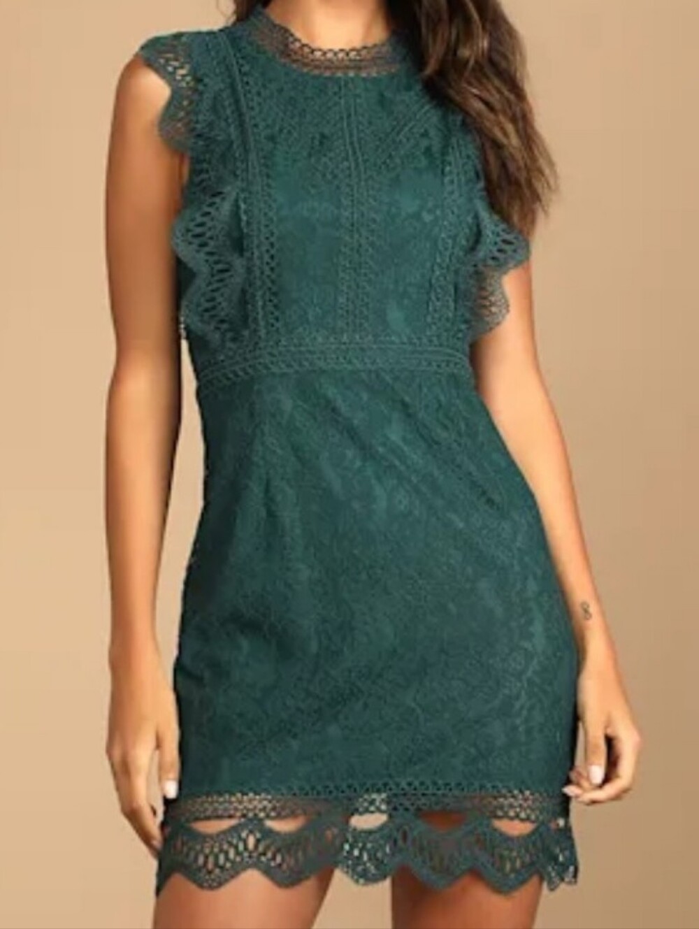 LULU'S My Sweetheart Dark Teal Green Lace Mini Dress Medium NWT